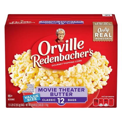 Orville Redenbacher's Movie Theater Butter Microwave Popcorn, 3.29 Ounce Classic Bag, 12-Count
