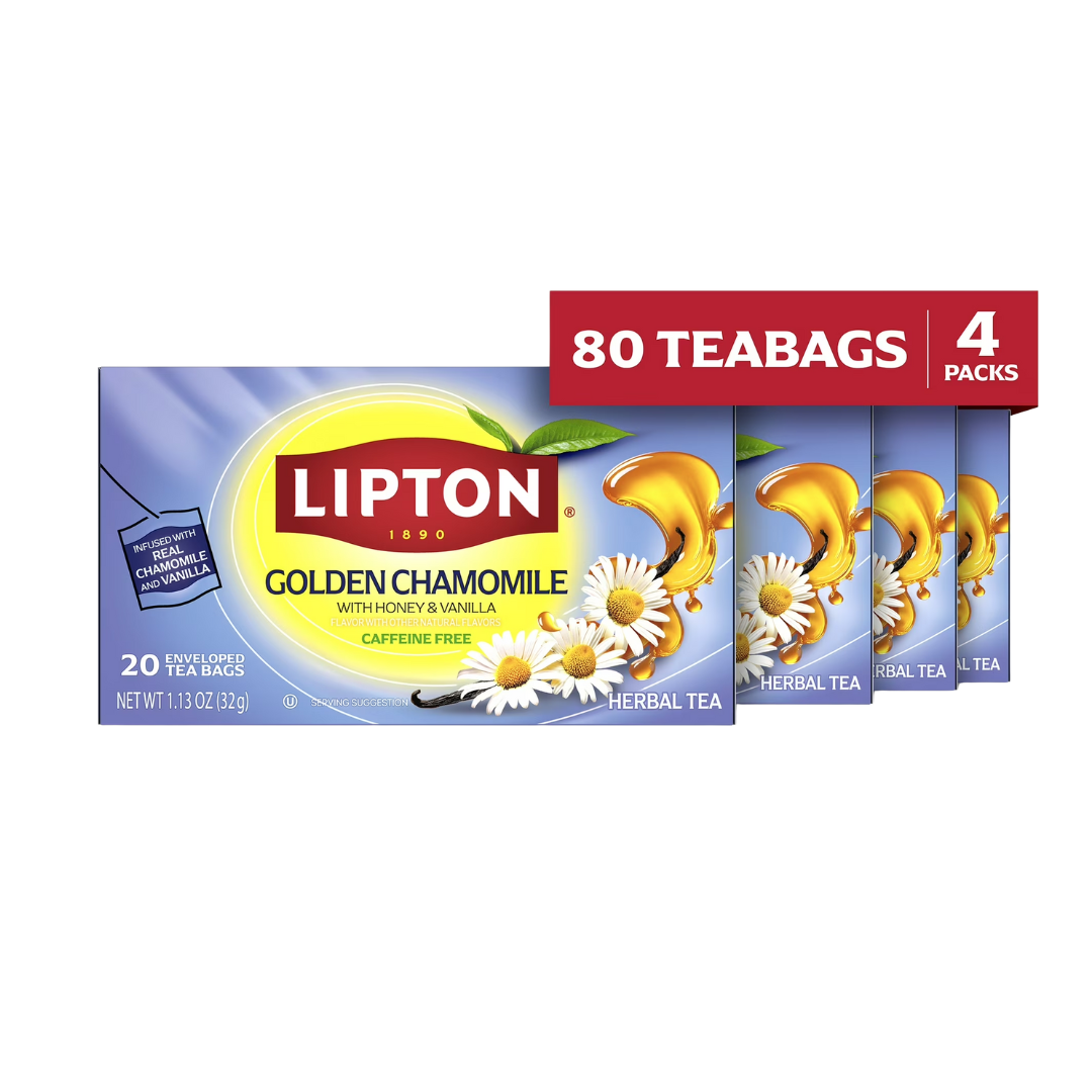 Lipton Golden Chamomile Tea Bags, Fruit & Herbal Tea, Caffeine Free, 80 Tea Bags