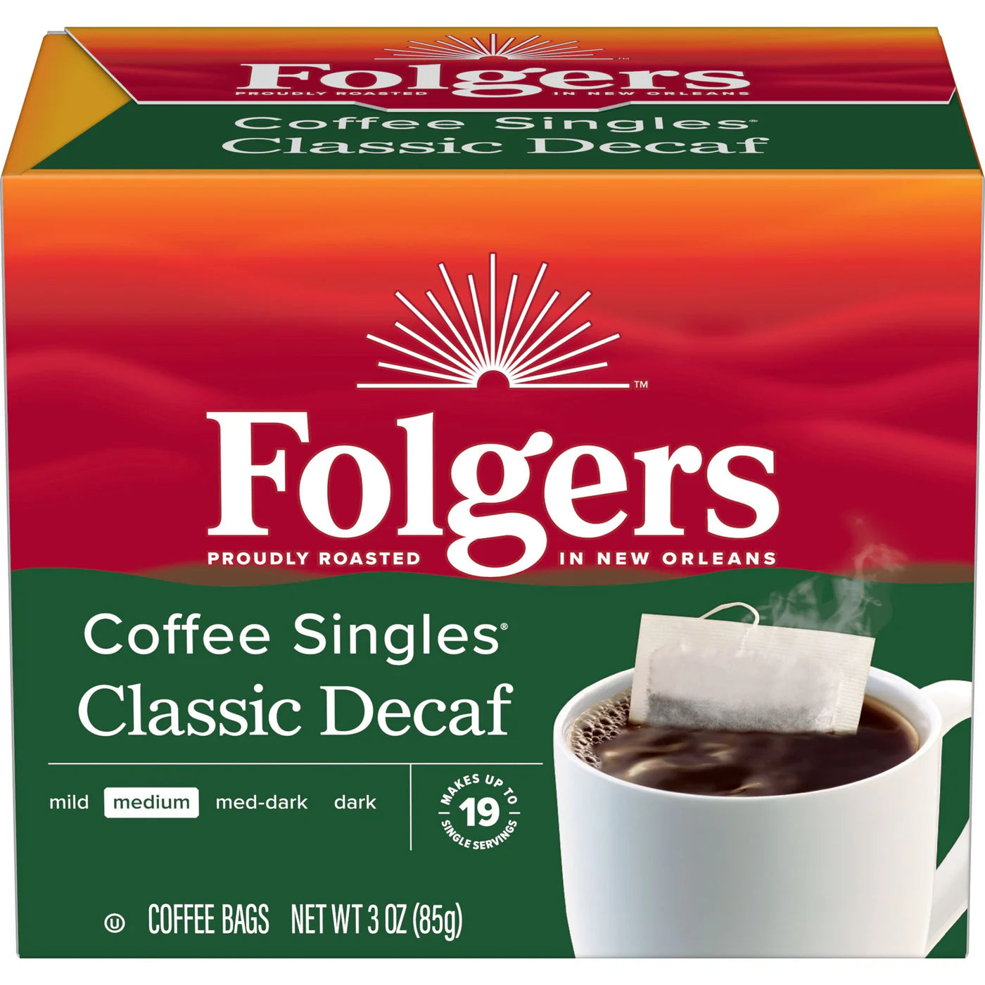 Folgers Coffee Singles Classic Decaf Coffee Bags, 38 Count