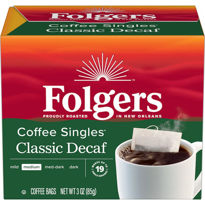 Folgers Coffee Singles Classic Decaf Coffee Bags, 38 Count