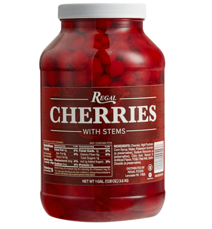 Regal Maraschino Cherries with Stems - 1 Gallon