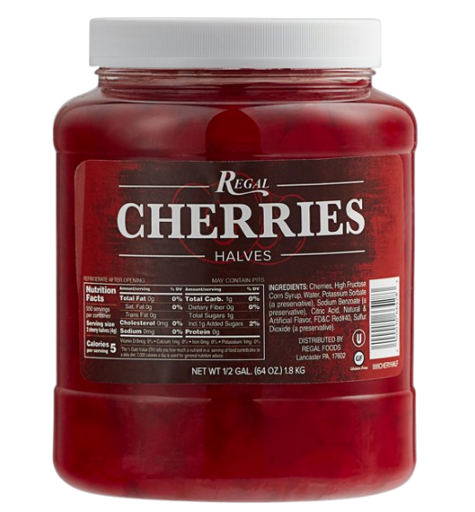 Regal Maraschino Cherries Crushed 1/2 Gallon