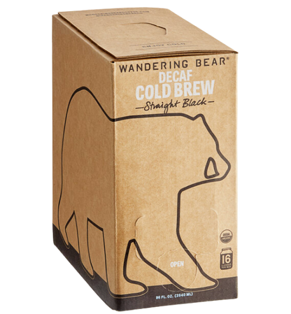 Wandering Bear Bag in Box Organic Straight Black Decaf Cold Brew Coffee 96 fl. oz. - 3/Case