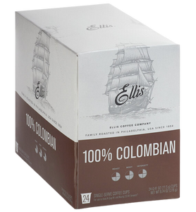 Ellis 100% Colombian Coffee Single Serve Cups - 24/Box