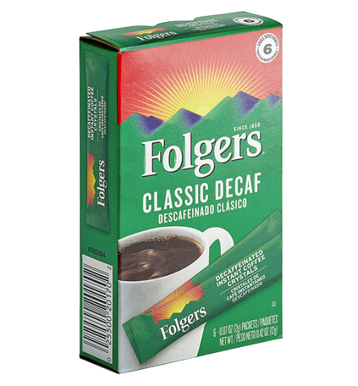 Folgers Classic Decaf Instant Coffee Packets - 72/Case